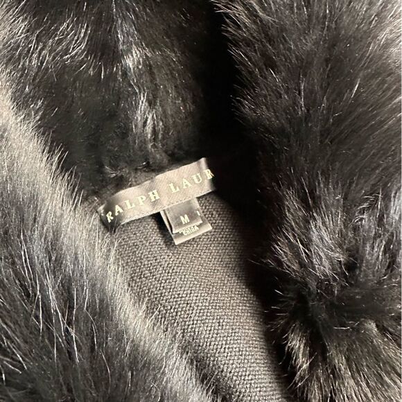 Ralph Lauren Black Cashmere Lamb Shearling Collar Cardigan Sweater - Picture 2 of 16
